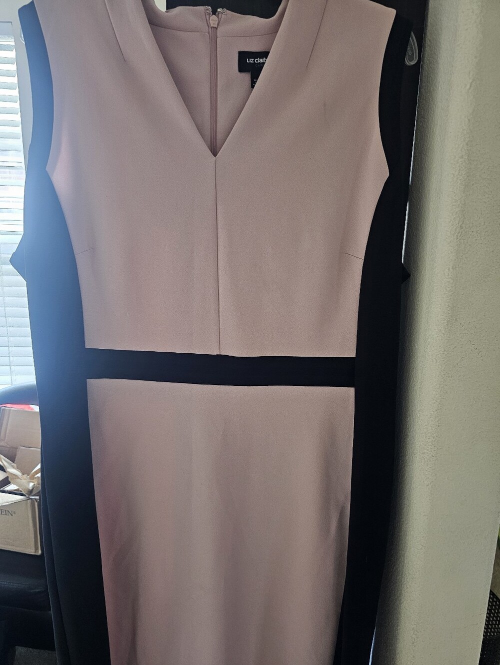 Liz Claiborne Blush Pink and Black Colorblock Sleeveless Sheath Dress